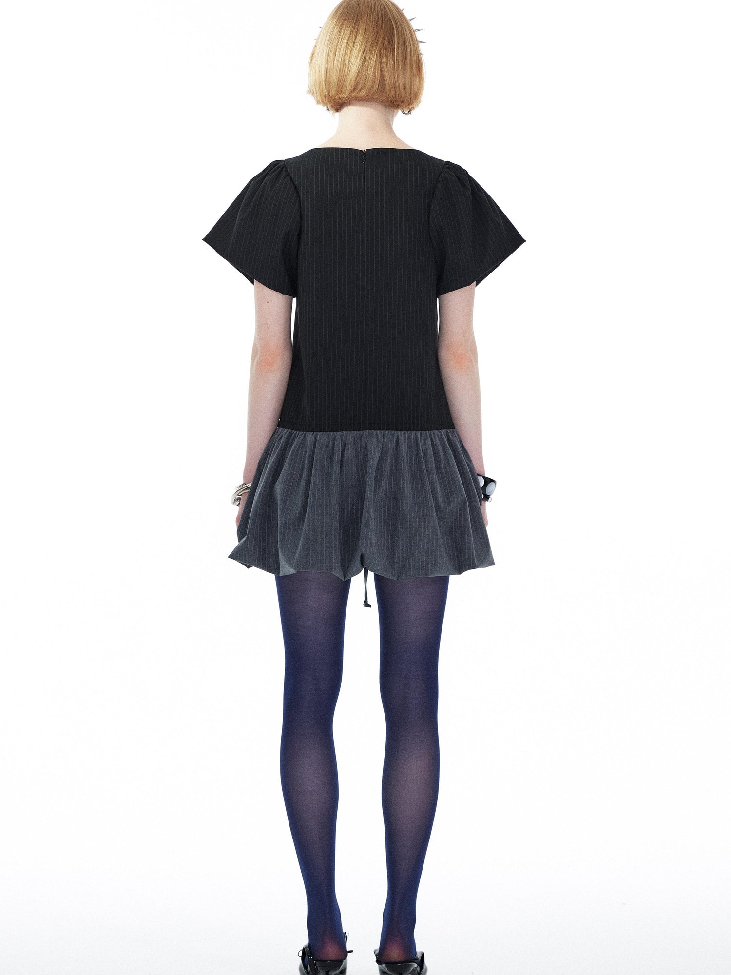YOSHUYUKI Punk Studded Floral Mini Dress Black Gray V Neck