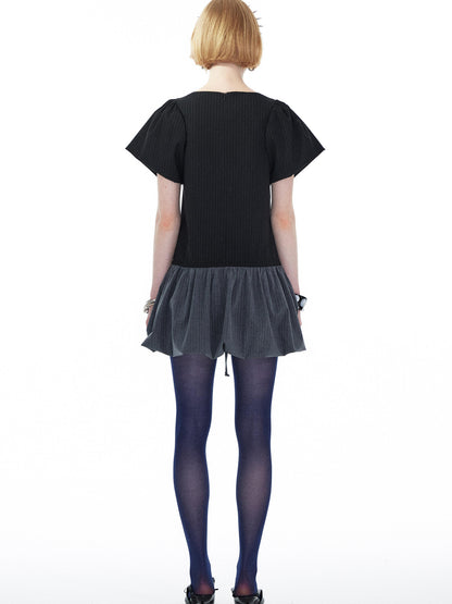 YOSHUYUKI Punk Studded Floral Mini Dress Black Gray V Neck