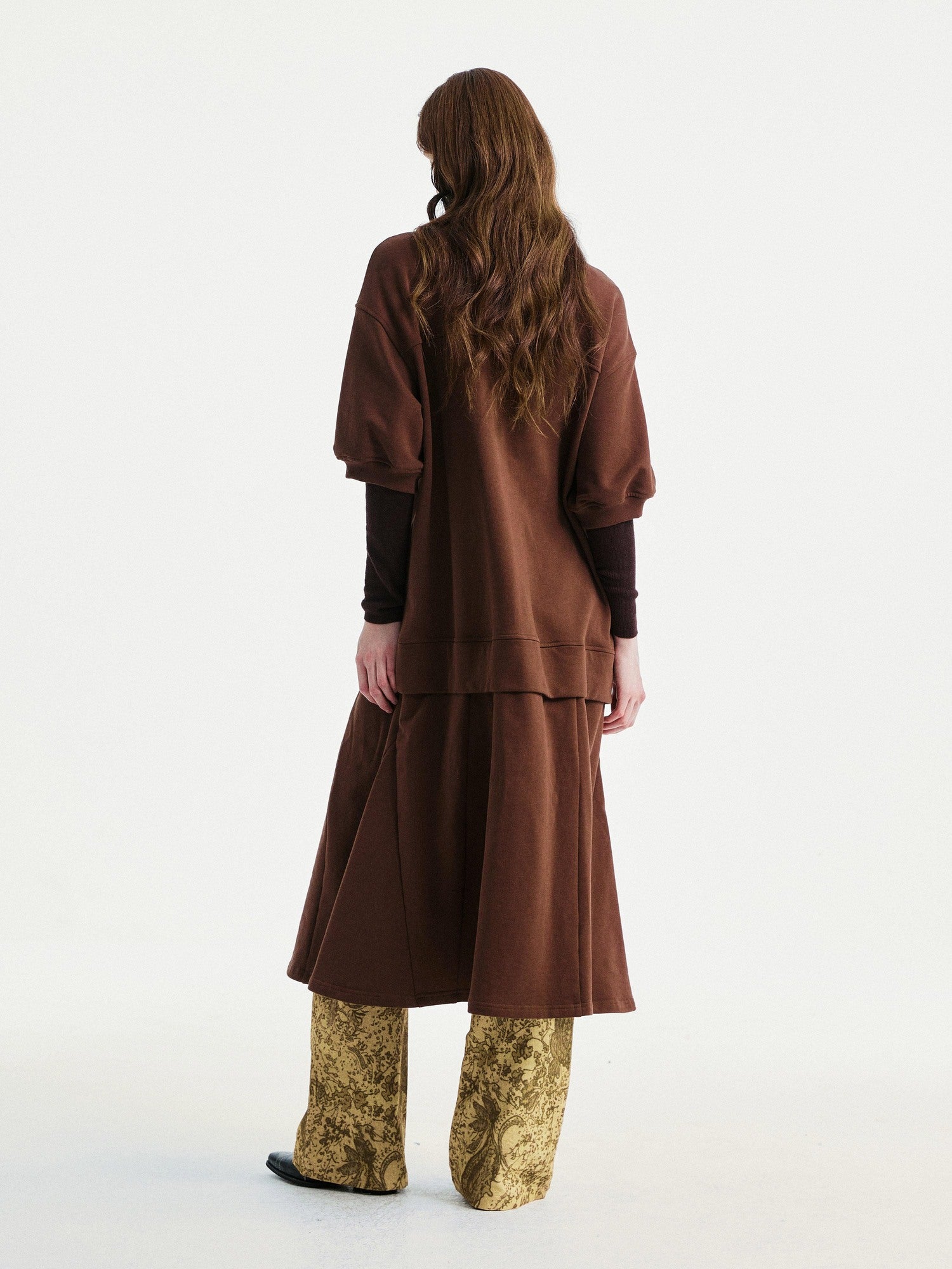 YOSHUYUKI Pure Cotton Vintage A Line Printed Layered Loose Mid Sleeve Brown Midi Dresses MISSTT YOSHUYUKI Pure Cotton Vintage A Line Printed Layered Loose Mid Sleeve Brown Midi Dresses MISSTT