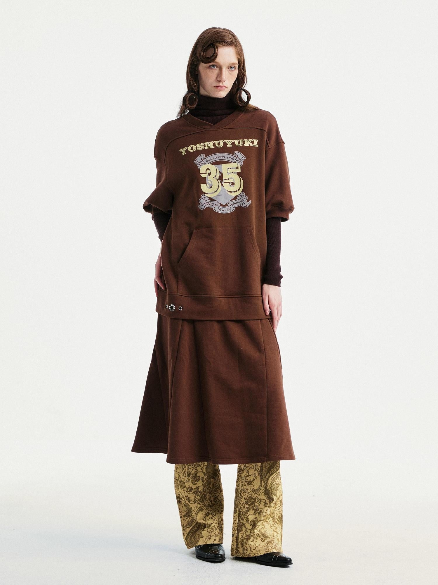 YOSHUYUKI Pure Cotton Vintage A Line Printed Layered Loose Mid Sleeve Brown  Midi Dresses  MISSTT
