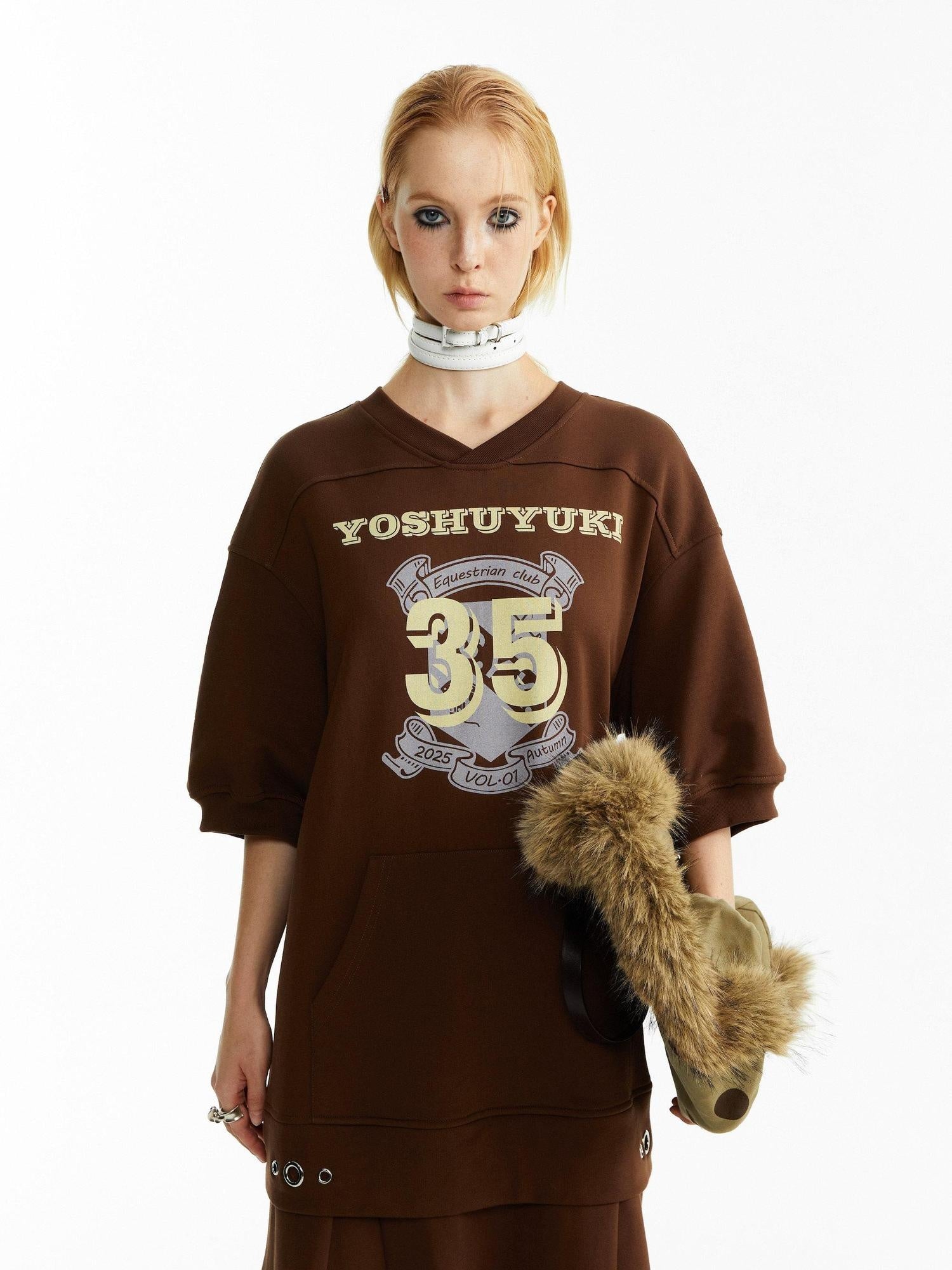 YOSHUYUKI Pure Cotton Vintage A Line Printed Layered Loose Mid Sleeve Brown Midi Dresses