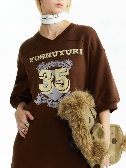 YOSHUYUKI Pure Cotton Vintage A Line Printed Layered Loose Mid Sleeve Brown Midi Dresses