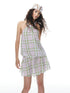 YOSHUYUKI_Purple_Green_Plaid_Drawstring_Low_Waist_A_Line_Women&