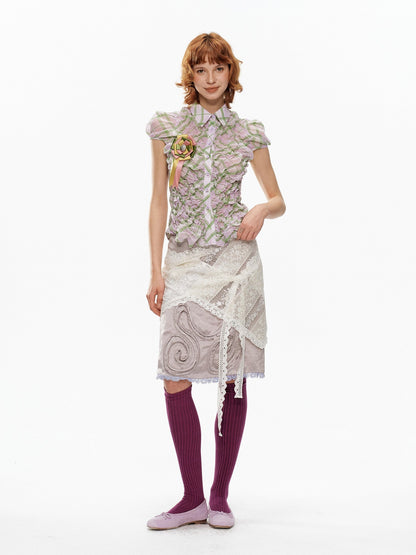 YOSHUYUKI Purple Green Plaid Ruched Puff Lapel Fitted Women&
