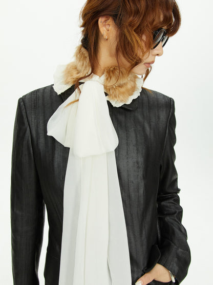 YOSHUYUKI Rectangular Minimalist Faux Fur Trim Ribbon Women&
