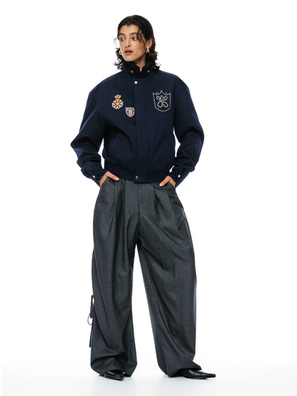 YOSHUYUKI Removable Organic Cotton Retro Straight Faux Layered Unisex Navy Puffer Jacket-4