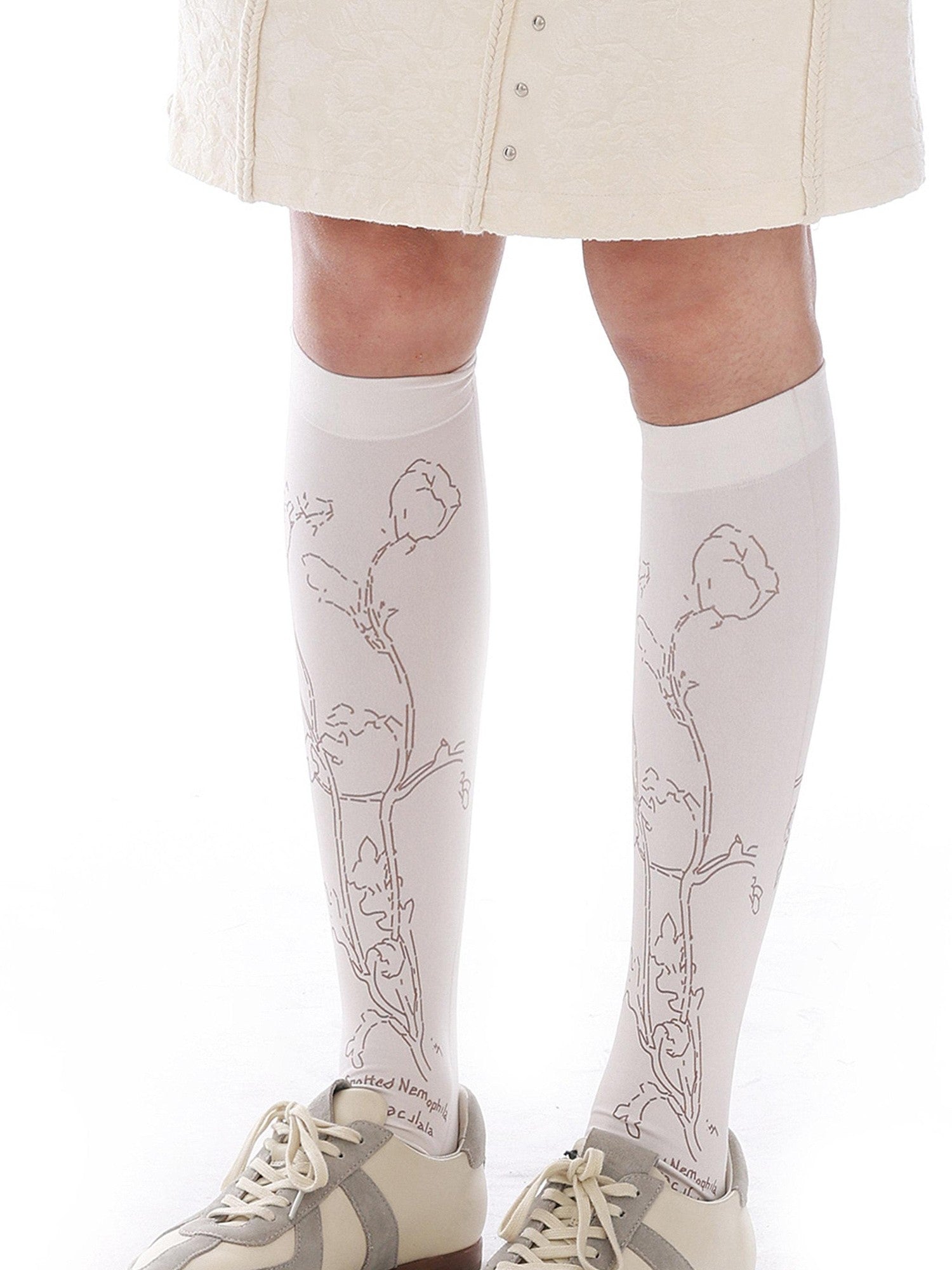 YOSHUYUKI Retro Printed Sheer 60d Stretch Mid Calf Women&