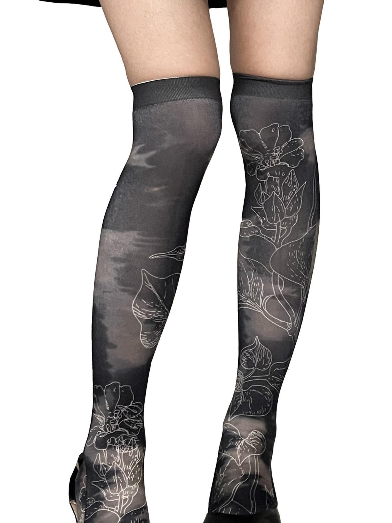 YOSHUYUKI Retro Printed Sheer 60d Stretch Mid Calf Women&