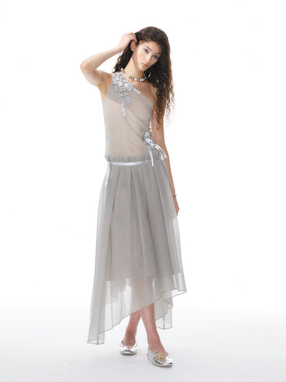 YOSHUYUKI Ribbon Flower Knit One Shoulder Women&