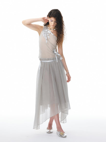 YOSHUYUKI Ribbon Flower Knit One Shoulder Women&