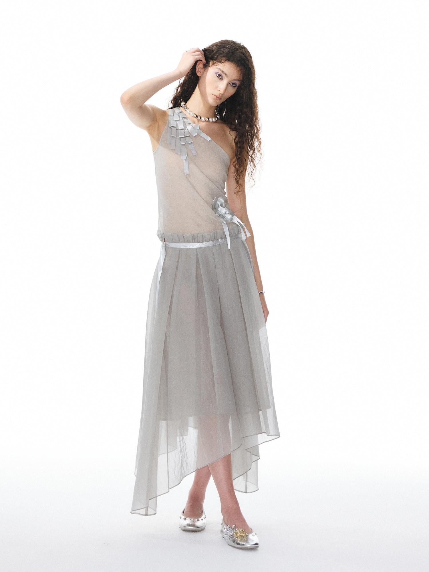 YOSHUYUKI Ribbon Flower Knit One Shoulder Women&