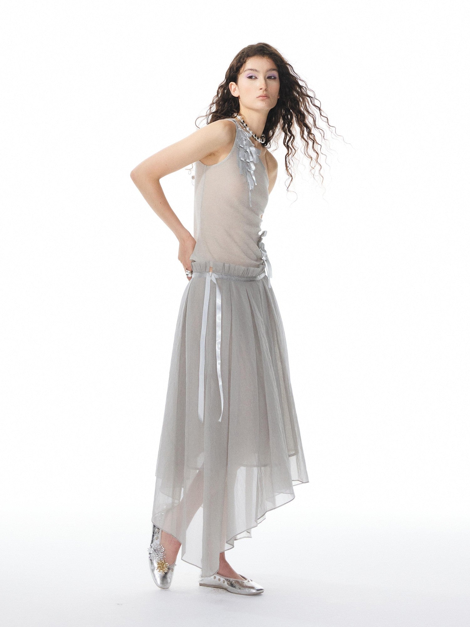YOSHUYUKI Ribbon Flower Knit One Shoulder Women&