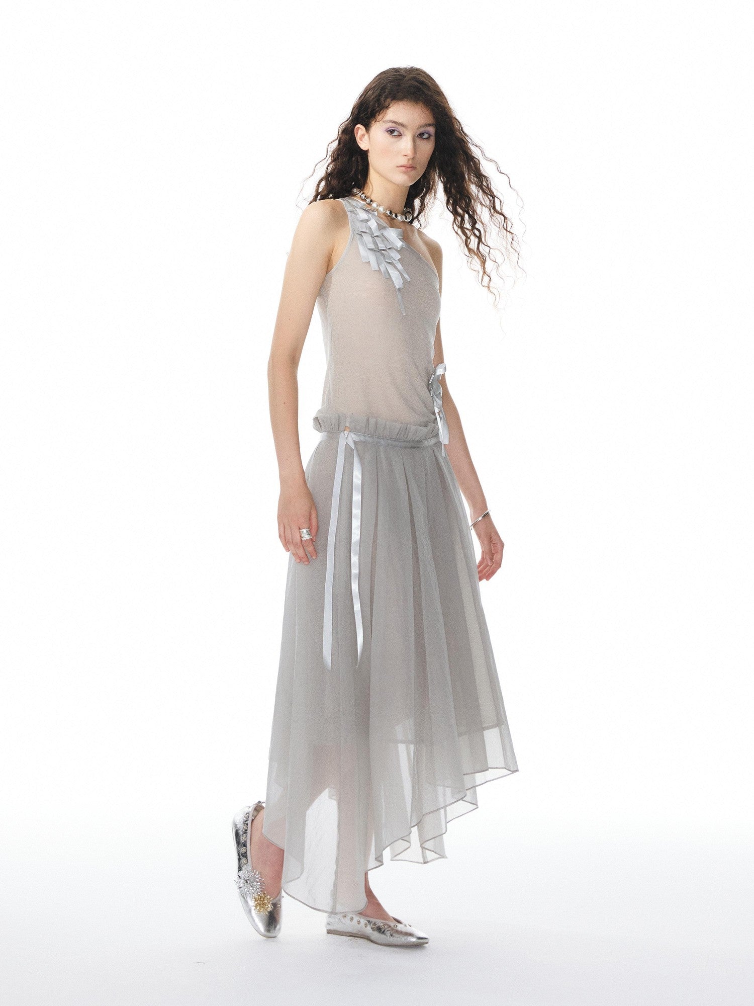 YOSHUYUKI Ribbon Flower Knit One Shoulder Women&