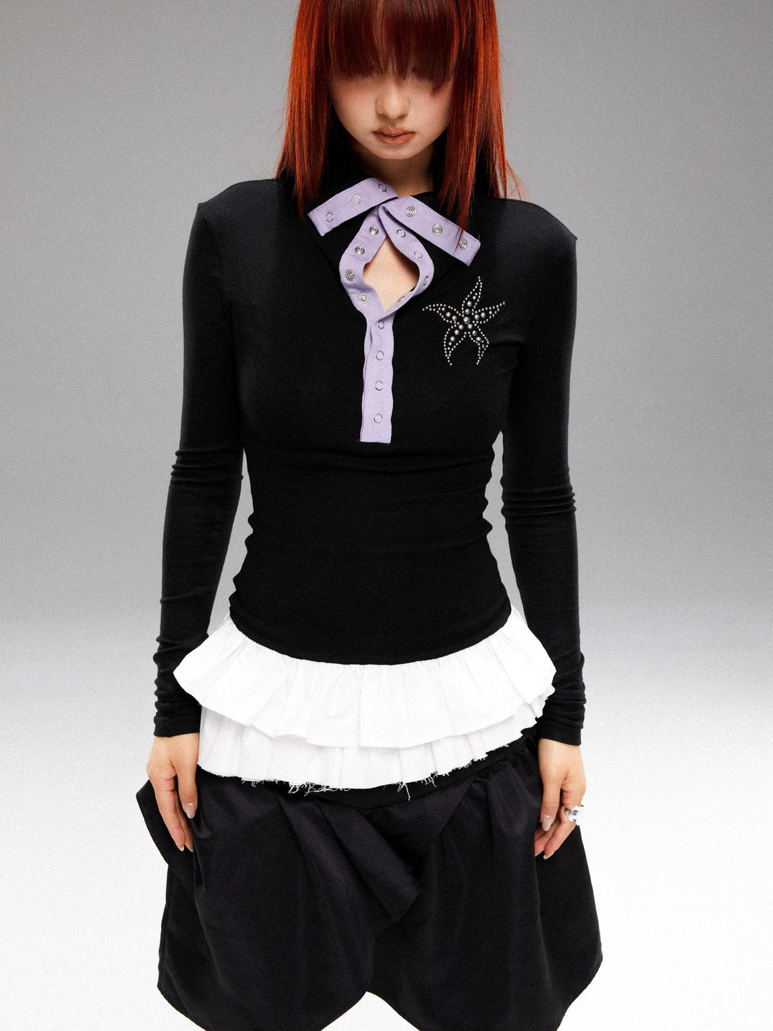 YOSHUYUKI Sea Star Studded Contrast Knit Top