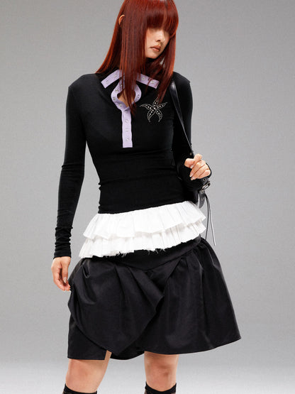 YOSHUYUKI Sea Star Studded Contrast Knit Top