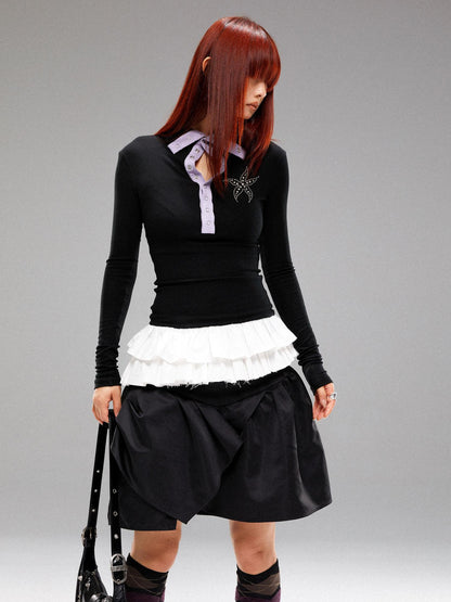 YOSHUYUKI Sea Star Studded Contrast Knit Top