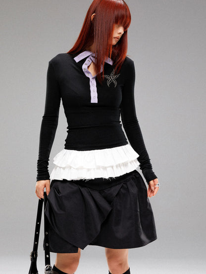 YOSHUYUKI Sea Star Studded Contrast Knit Top