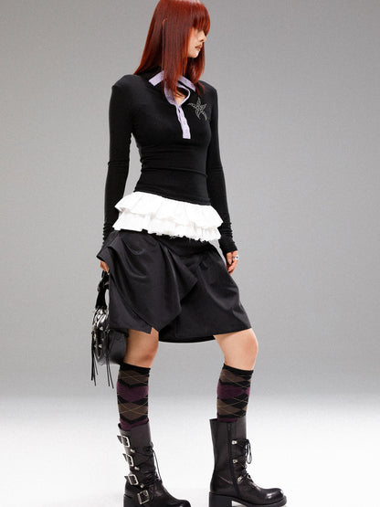 YOSHUYUKI Sea Star Studded Contrast Knit Top
