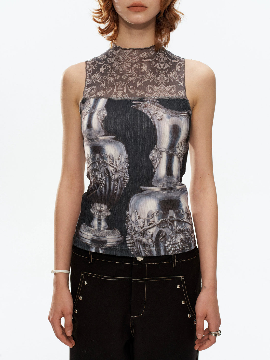 YOSHUYUKI Silver Wine Bottle Print Panel H Silhouette Women&