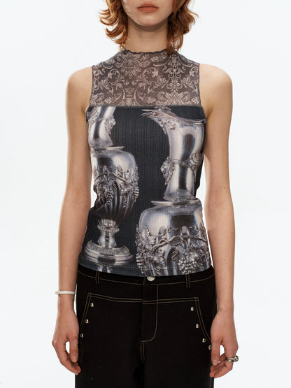 YOSHUYUKI Silver Wine Bottle Print Panel H Silhouette Women&