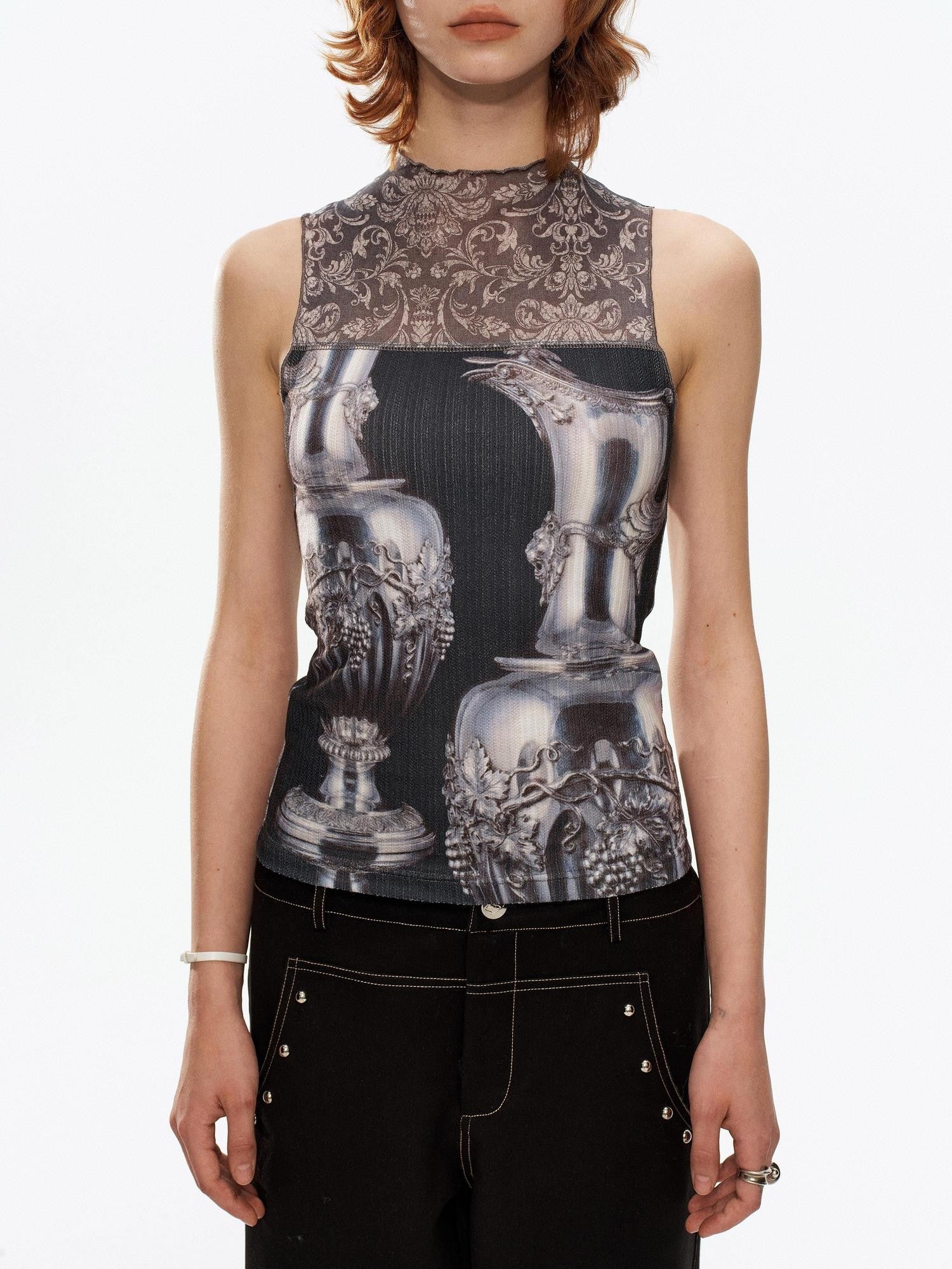 YOSHUYUKI Silver Wine Bottle Print Panel H Silhouette Women&
