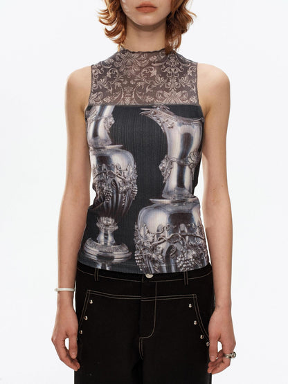 YOSHUYUKI Silver Wine Bottle Print Panel H Silhouette Women&