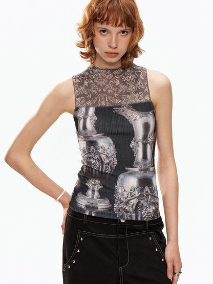 YOSHUYUKI Silver Wine Bottle Print Panel H Silhouette Women&