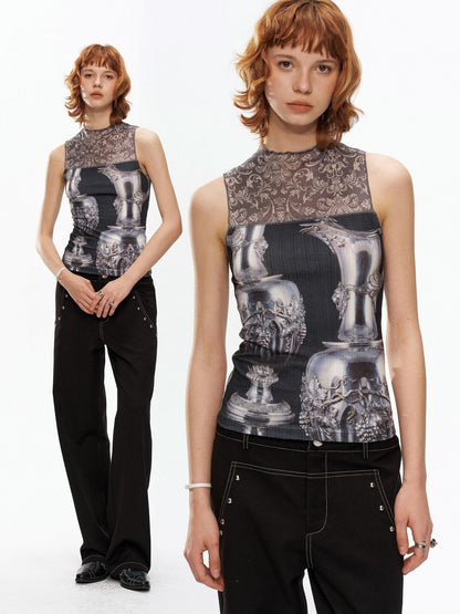 YOSHUYUKI Silver Wine Bottle Print Panel H Silhouette Women&