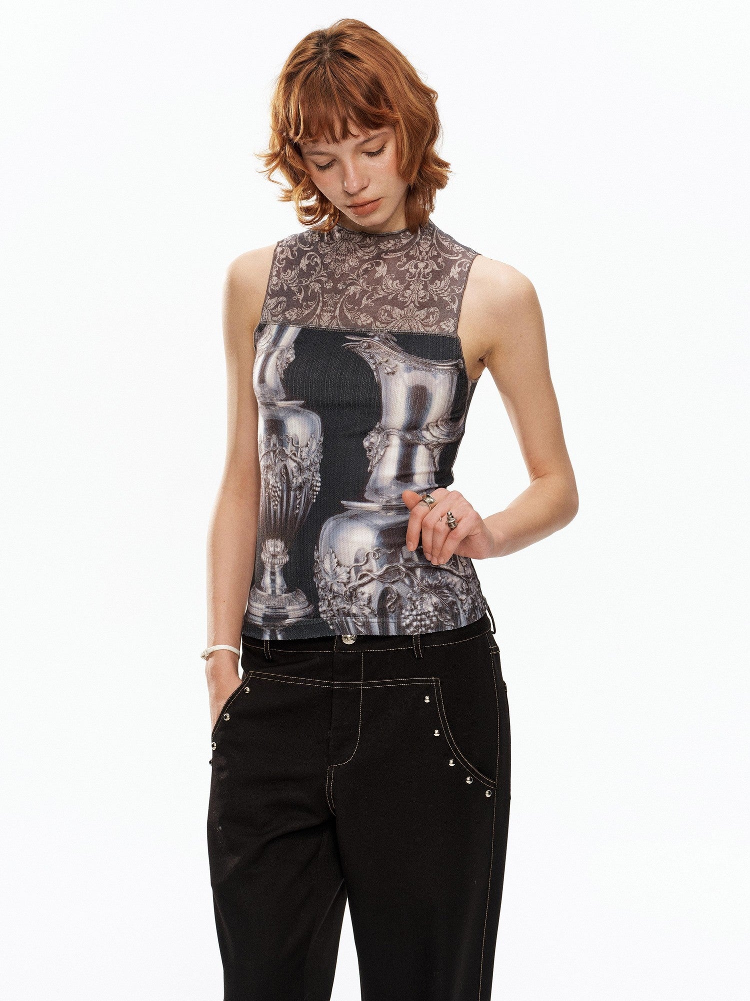 YOSHUYUKI Silver Wine Bottle Print Panel H Silhouette Women&