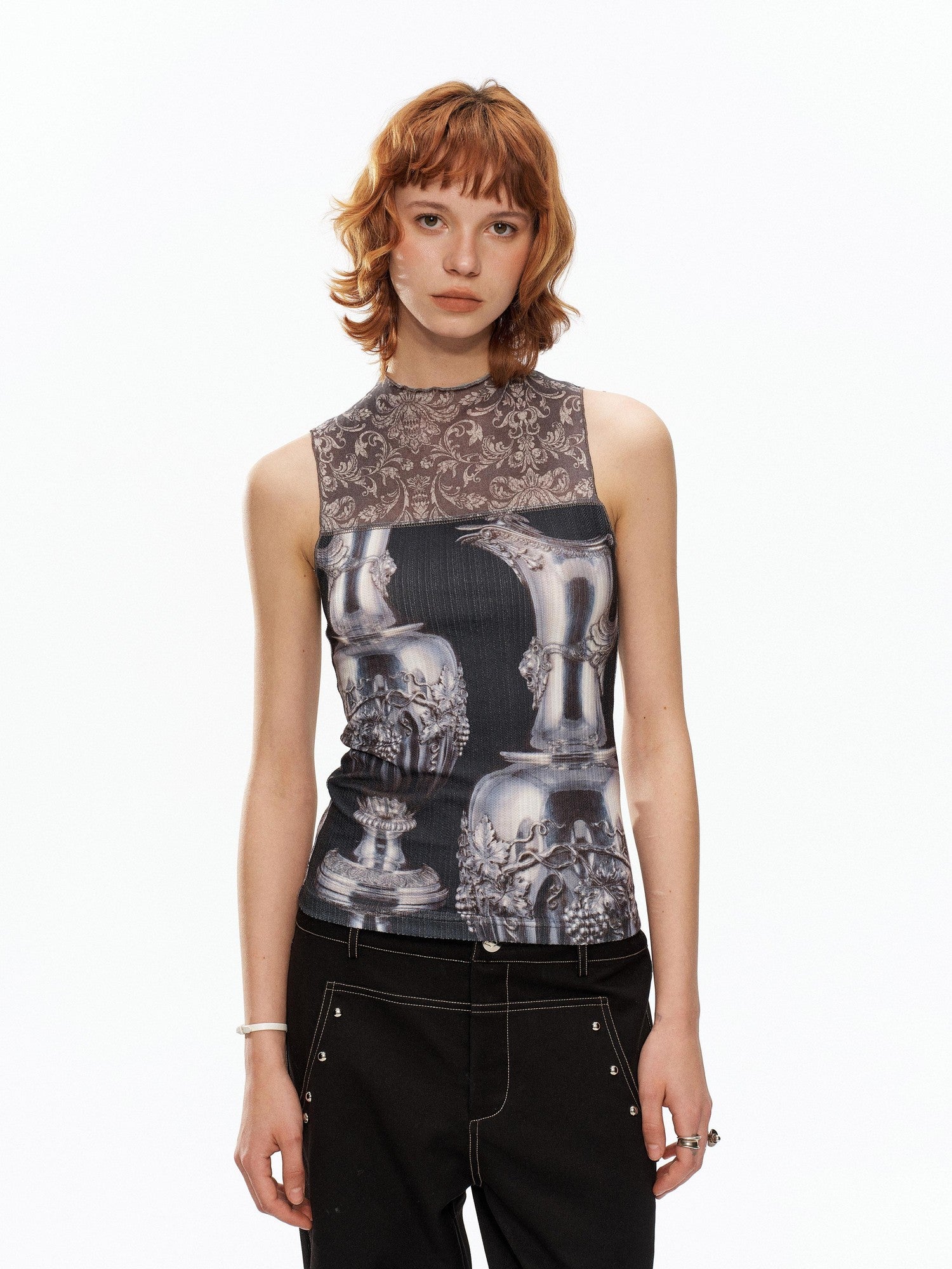 YOSHUYUKI Silver Wine Bottle Print Panel H Silhouette Women&