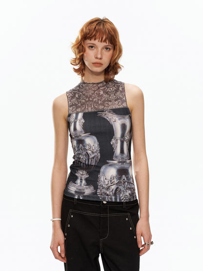 YOSHUYUKI Silver Wine Bottle Print Panel H Silhouette Women&