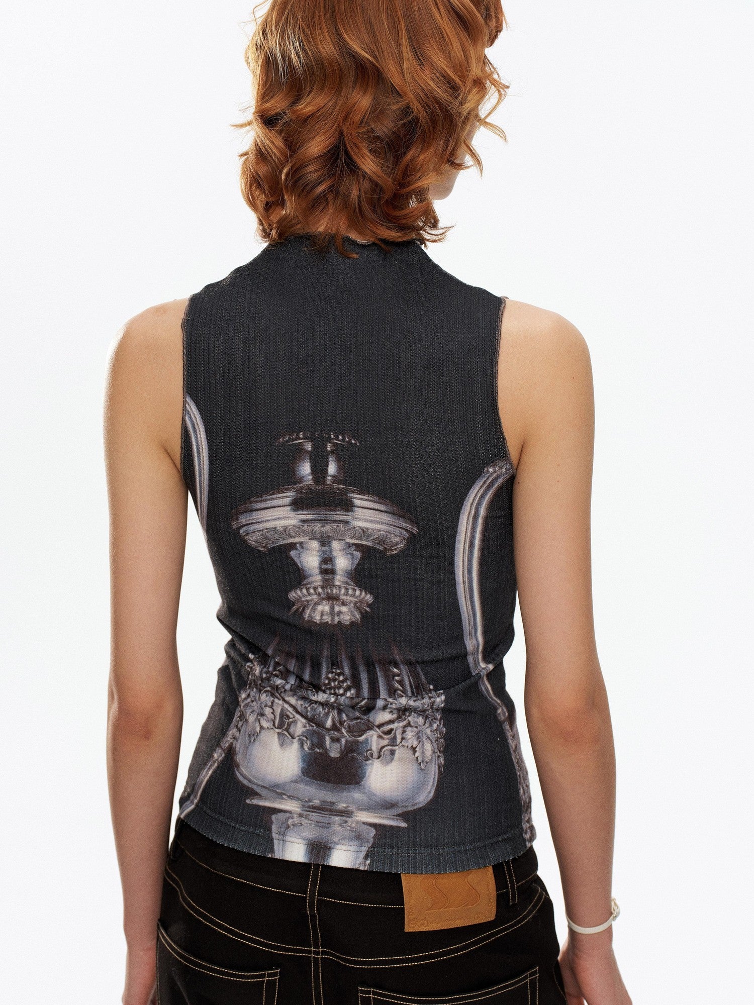 YOSHUYUKI Silver Wine Bottle Print Panel H Silhouette Women&