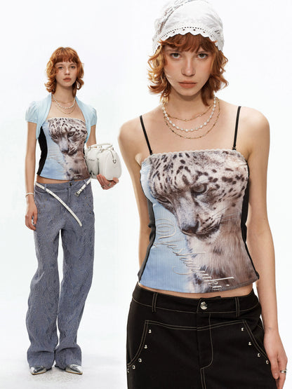 YOSHUYUKI Sky Blue Animal Print Elastic Bandeau Convertible Women&