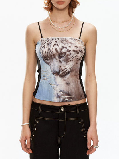 YOSHUYUKI Sky Blue Animal Print Elastic Bandeau Convertible Women&