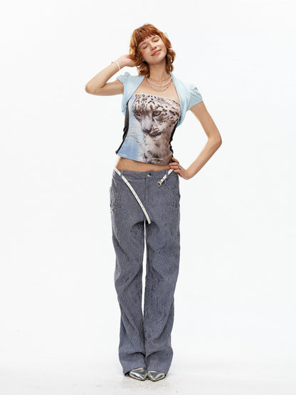 YOSHUYUKI Sky Blue Animal Print Elastic Bandeau Convertible Women&