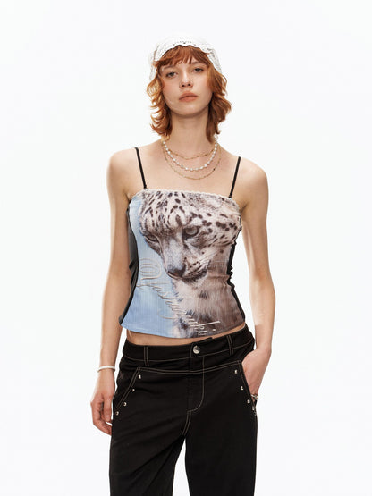 YOSHUYUKI Sky Blue Animal Print Elastic Bandeau Convertible Women&