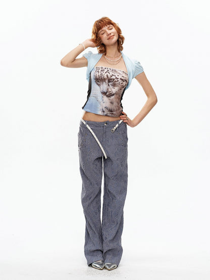 YOSHUYUKI Sky Blue Animal Print Elastic Bandeau Convertible Women&