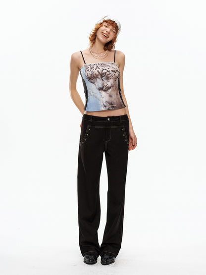 YOSHUYUKI Sky Blue Animal Print Elastic Bandeau Convertible Women&