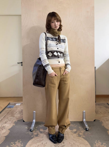 YOSHUYUKI Soft Stretch Casual Flared Mid Rise Women Polyester Blend Gray Khaki Pants-3