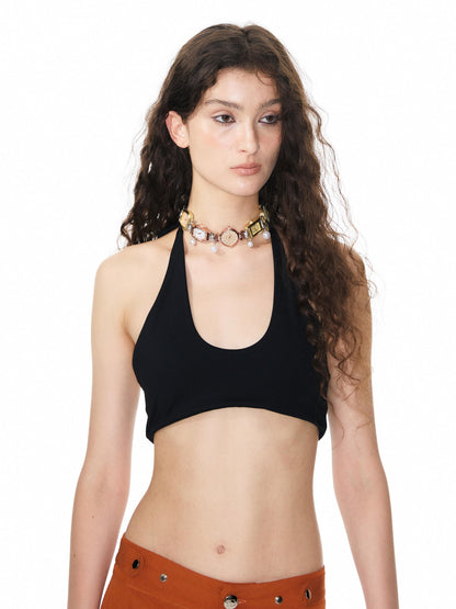 YOSHUYUKI Solid Color Halter Neck Padded Full Cup No Underwire Women&