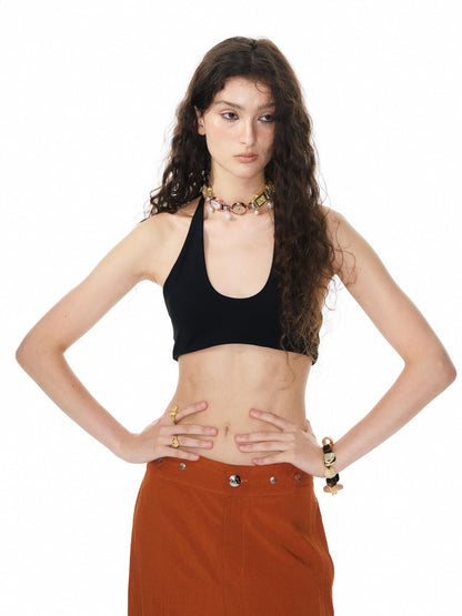 YOSHUYUKI Solid Color Halter Neck Padded Full Cup No Underwire Women&