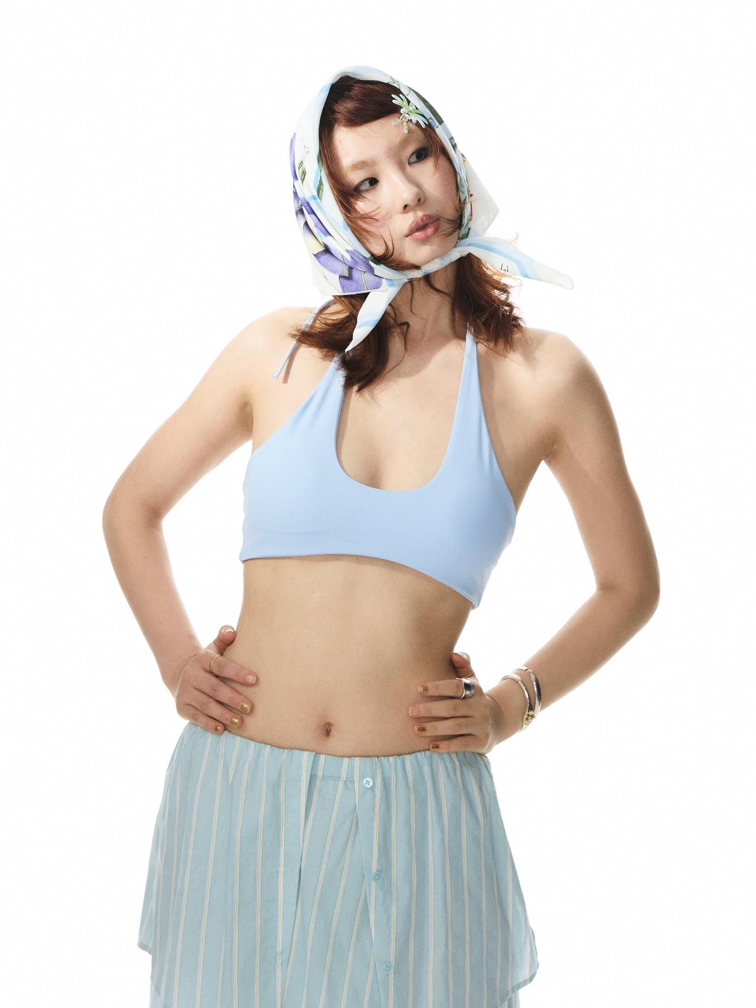 YOSHUYUKI Solid Color Halter Neck Padded Full Cup No Underwire Women&