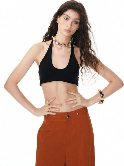 YOSHUYUKI Solid Color Halter Neck Padded Full Cup No Underwire Women&