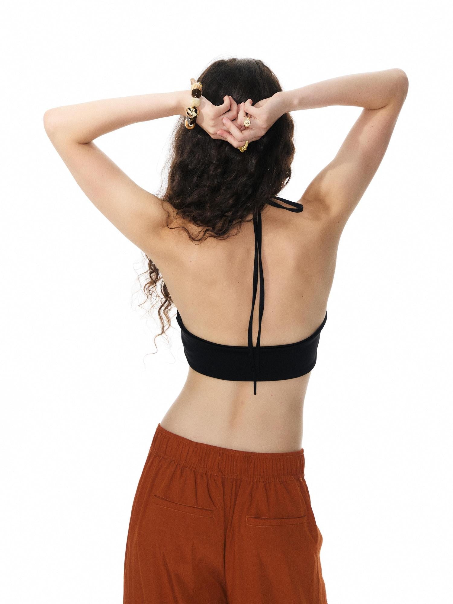 YOSHUYUKI Solid Color Halter Neck Padded Full Cup No Underwire Women&