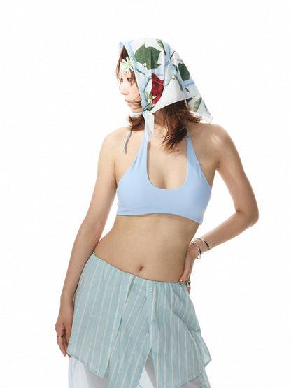 YOSHUYUKI Solid Color Halter Neck Padded Full Cup No Underwire Women&