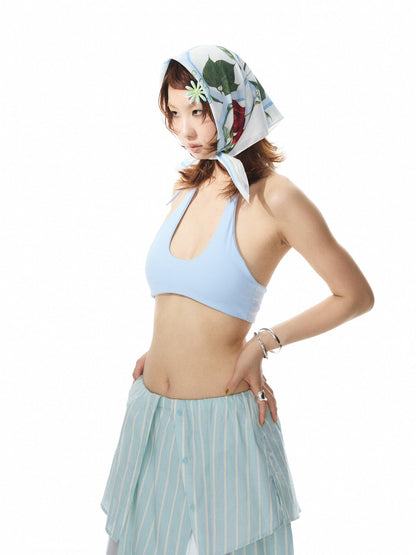YOSHUYUKI Solid Color Halter Neck Padded Full Cup No Underwire Women&