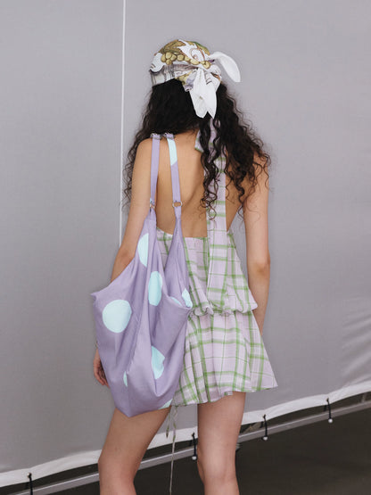 YOSHUYUKI Square Polka Dot Print Metal Chain Strap Tote Women&