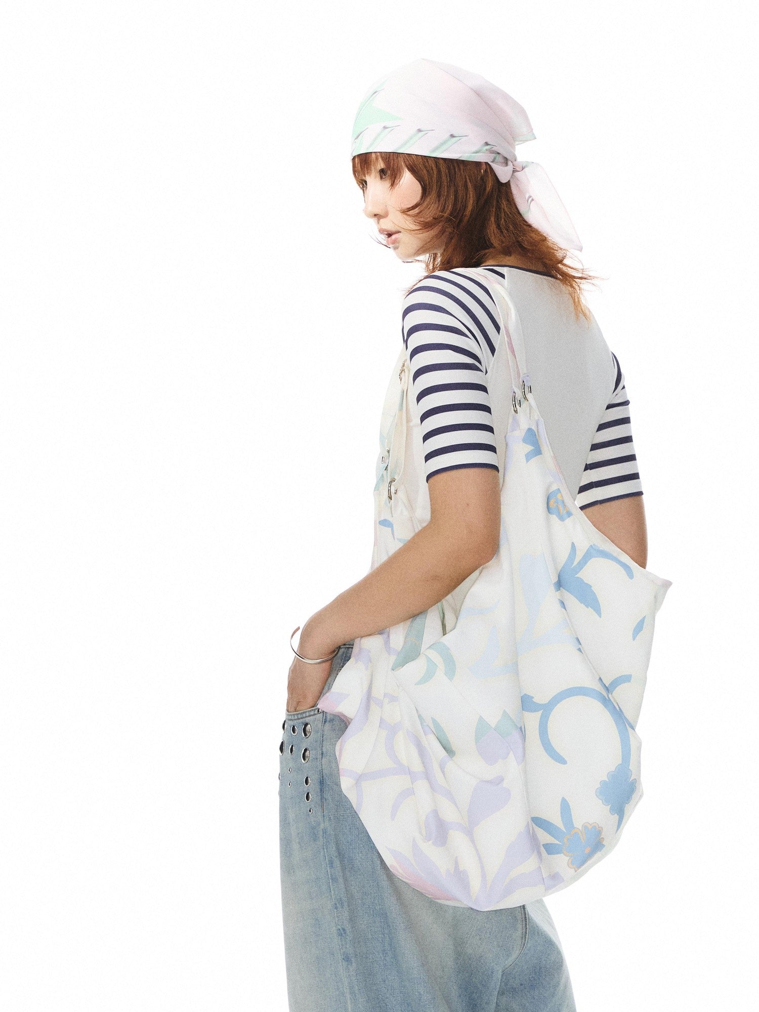 YOSHUYUKI Square Polka Dot Print Metal Chain Strap Tote Women&