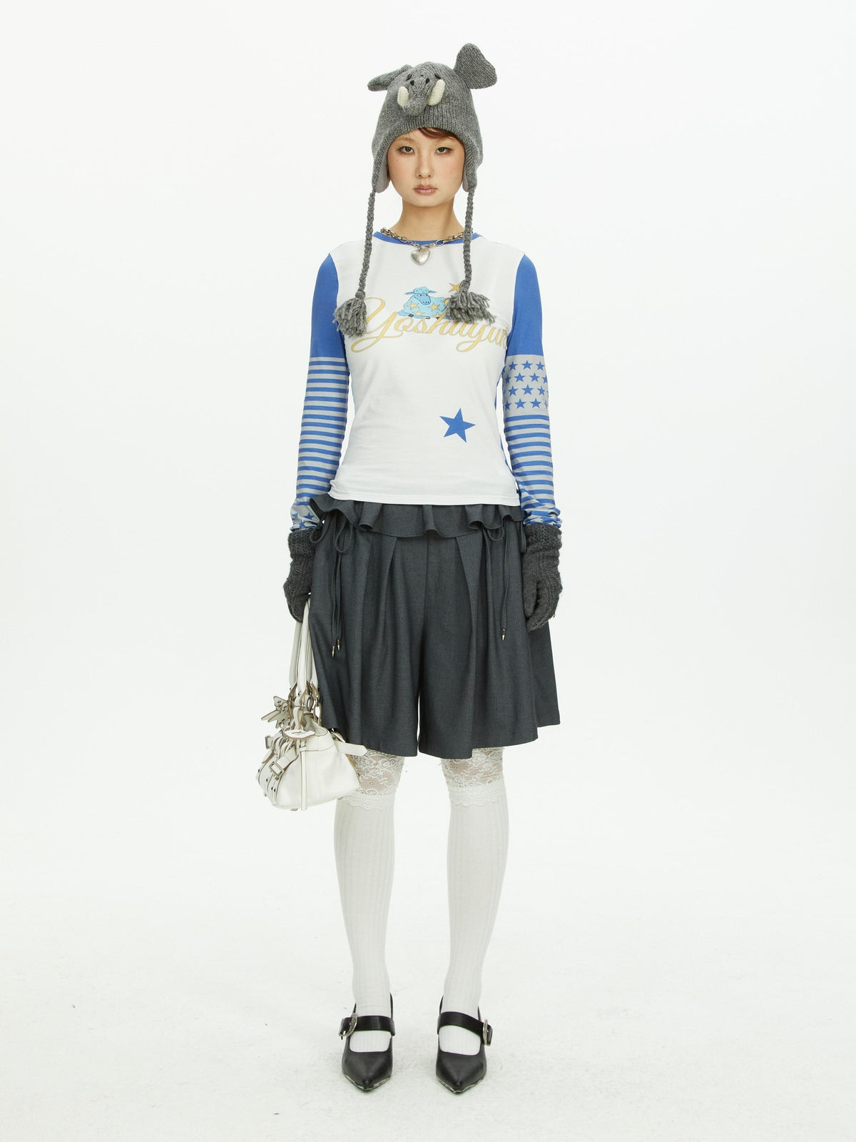 YOSHUYUKI Star Print Colorblock Sleeve Y2k Retro Women&
