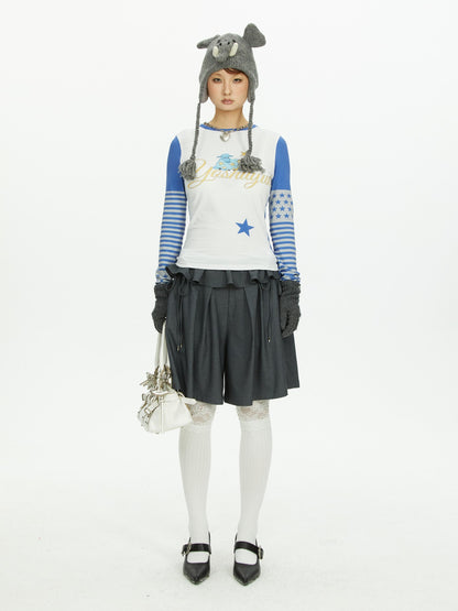 YOSHUYUKI Star Print Colorblock Sleeve Y2k Retro Women&